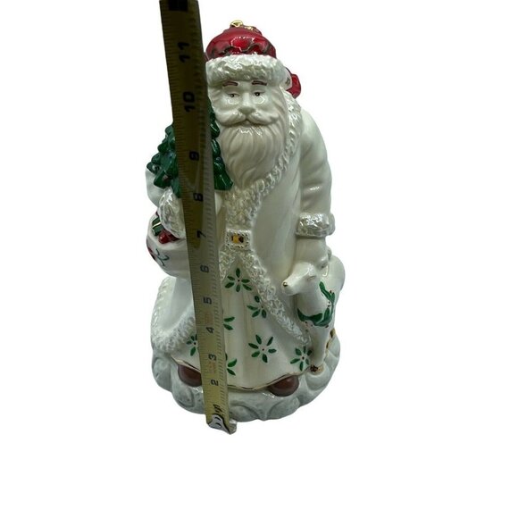 White Ceramic Santa Figure With Christmas Tree plays Music Wind up Green details - Picture 5 of 5